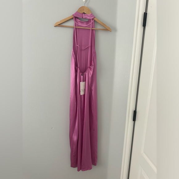 NWT ZARA Pink Satin Backless High-Neck Dress, M - Picture 4 of 7